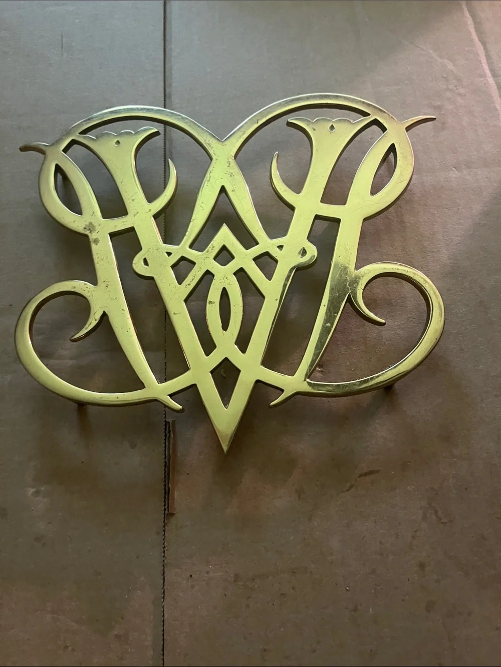 Metal Monogram  Trivet Williamsburg Gold Decorative Lettering